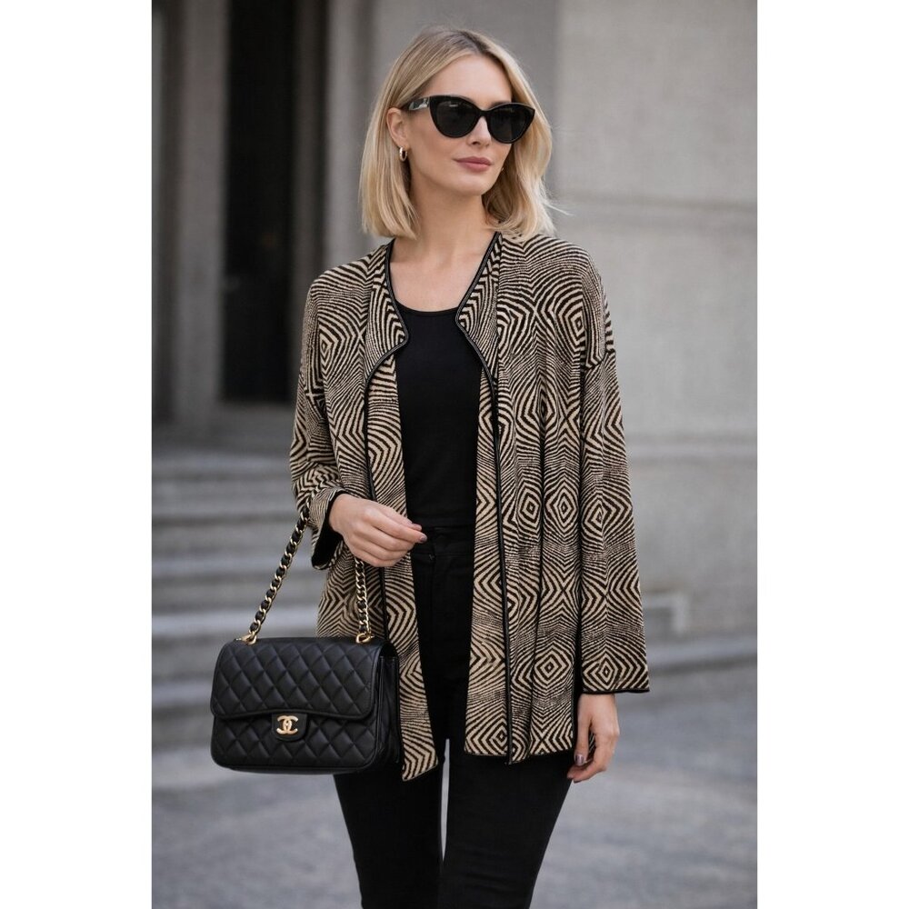 Escada Womens Open Knit Patterned Neutral Cardigan 38 EU Size M US